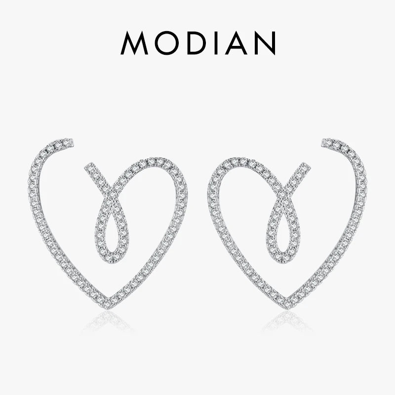 925 Silver Clear CZ Line Hearts Stud Earrings Wedding Party Jewelry
