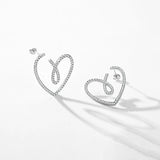 925 Silver Clear CZ Line Hearts Stud Earrings Wedding Party Jewelry