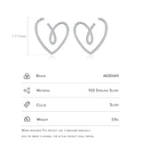 925 Silver Clear CZ Line Hearts Stud Earrings Wedding Party Jewelry