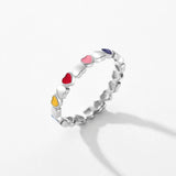 925 Silver Multicolour Enamel Hearts Stackable Ring