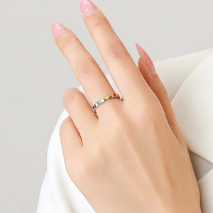925 Silver Multicolour Enamel Hearts Stackable Ring