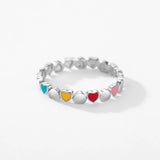 925 Silver Multicolour Enamel Hearts Stackable Ring