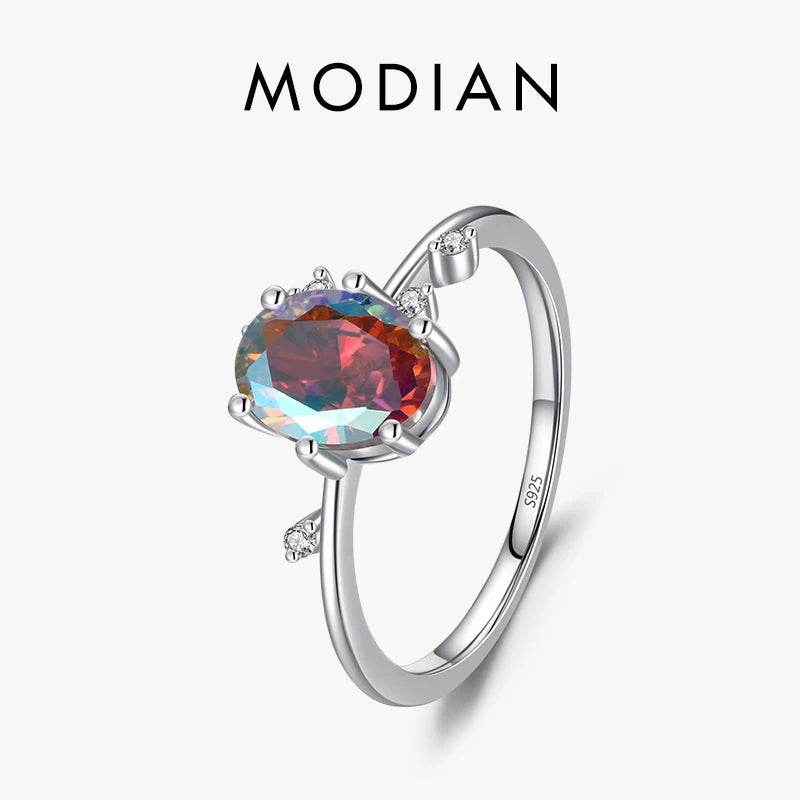 925 Silver Rainbow Zirconia Wedding Ring For Women