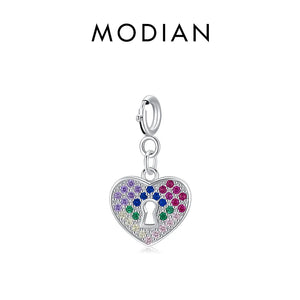 925 Silver Rainbow CZ Hearts Pendant Romantic Charms Women Fine Jewelry
