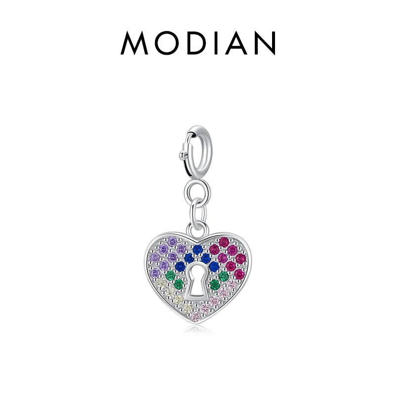 925 Silver Rainbow CZ Hearts Pendant Romantic Charms Women Fine Jewelry
