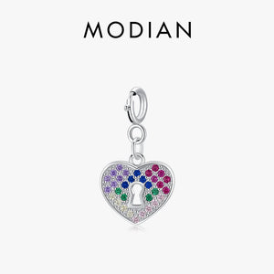 925 Silver Rainbow CZ Hearts Pendant Romantic Charms Women Fine Jewelry