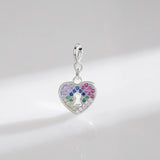 925 Silver Rainbow CZ Hearts Pendant Romantic Charms Women Fine Jewelry