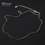 925 Silver Rainbow Crystal Necklace Long Chain Choker Fine Jewelry