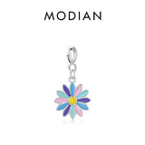 925 Silver Rainbow Enamel Flower Pendant for Women DIY Bracelet Necklace Charms