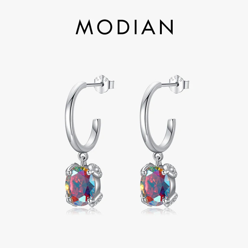 925 Silver Rainbow Zirconia Drop Earrings Dangle Anniversary Fine Jewelry