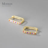925 Silver Rainbow Zirconia Hoop Earrings Rectangle Party Jewelry