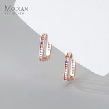 925 Silver Rainbow Zirconia Hoop Earrings Rectangle Party Jewelry