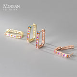 925 Silver Rainbow Zirconia Hoop Earrings Rectangle Party Jewelry