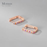 925 Silver Rainbow Zirconia Hoop Earrings Rectangle Party Jewelry
