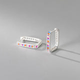 925 Silver Rainbow Zirconia Hoop Earrings Rectangle Party Jewelry
