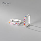 925 Silver Rainbow Zirconia Hoop Earrings Rectangle Party Jewelry