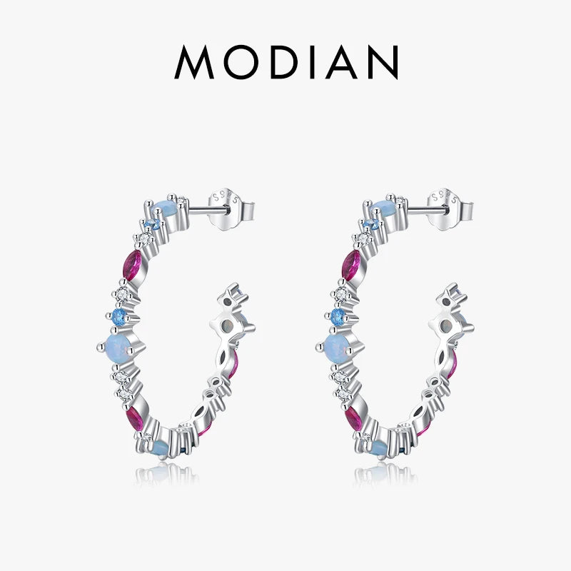 925 Silver Rainbow Zirconia Stud Earrings for Women Party Gift Jewelry