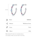 925 Silver Rainbow Zirconia Stud Earrings for Women Party Gift Jewelry