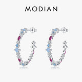925 Silver Rainbow Zirconia Stud Earrings for Women Party Gift Jewelry