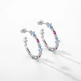 925 Silver Rainbow Zirconia Stud Earrings for Women Party Gift Jewelry