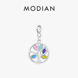 925 Silver Rainbow Enamel Pendant DIY Bracelet Necklace Luck Tree Charms
