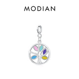 925 Silver Rainbow Enamel Pendant DIY Bracelet Necklace Luck Tree Charms