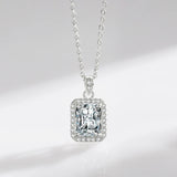 925 Silver Rectangle Zirconia Pendant Necklace Sparkling Charm Jewelry Women