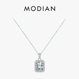 925 Silver Rectangle Zirconia Pendant Necklace Sparkling Charm Jewelry Women