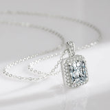 925 Silver Rectangle Zirconia Pendant Necklace Sparkling Charm Jewelry Women