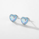925 Silver Enamel Hearts Ear Studs Rainbow Zirconia Earrings