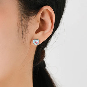 925 Silver Enamel Hearts Ear Studs Rainbow Zirconia Earrings