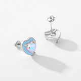 925 Silver Enamel Hearts Ear Studs Rainbow Zirconia Earrings
