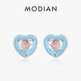 925 Silver Enamel Hearts Ear Studs Rainbow Zirconia Earrings