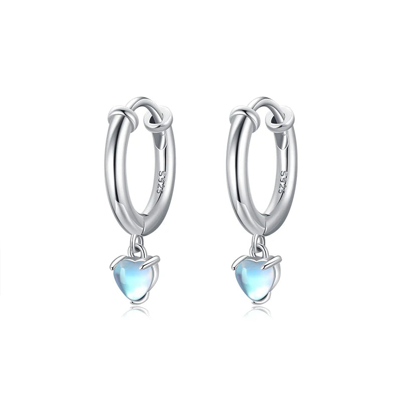 925 Silver Moonstone Heart Hoop Earrings for Women