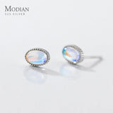 925 Silver Oval Stud Earrings MoonStone Anniversary