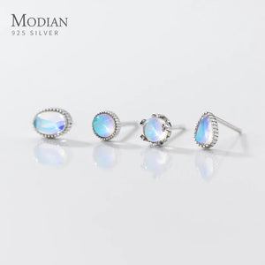 925 Silver Oval Stud Earrings MoonStone Anniversary