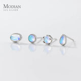 925 Silver Oval Stud Earrings MoonStone Anniversary