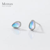 925 Silver Oval Stud Earrings MoonStone Anniversary