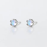 925 Silver Oval Stud Earrings MoonStone Anniversary