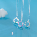 925 Silver Geometric Snowflake Crystal Pendant Necklace for Women