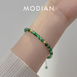 925 Silver Round Green Ctystal Chain Bracelet For Women