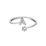925 Sterling Silver Adjustable Letter Stackable CZ Ring for Women
