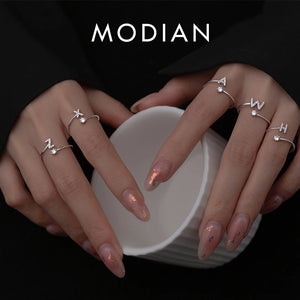 925 Sterling Silver Adjustable Letter Stackable CZ Ring for Women