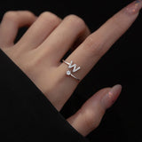 925 Sterling Silver Adjustable Letter Stackable CZ Ring for Women