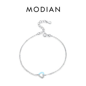 925 Silver Pink Enamel Hearts Link Chain Bracelet for Women