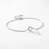 925 Silver Pink Enamel Hearts Link Chain Bracelet for Women