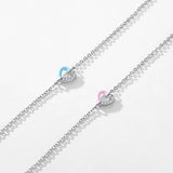 925 Silver Pink Enamel Hearts Link Chain Bracelet for Women