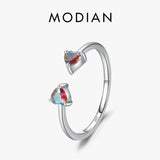 Women's 925 Sterling Silver Colorful Hearts Adjustable Ring