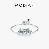 Women's 925 Sterling Silver Adjustable Chain Hearts Ring