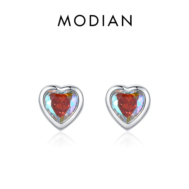 925 Silver Tiny Hearts Multicolour Zirconia Charm Stud Earrings